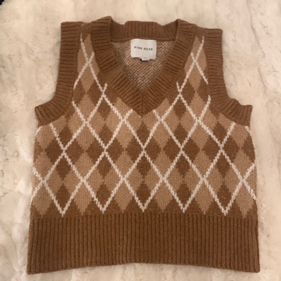 Pink Rose Jackets & Blazers - Pink Rose Brown Argyle Knit Vest